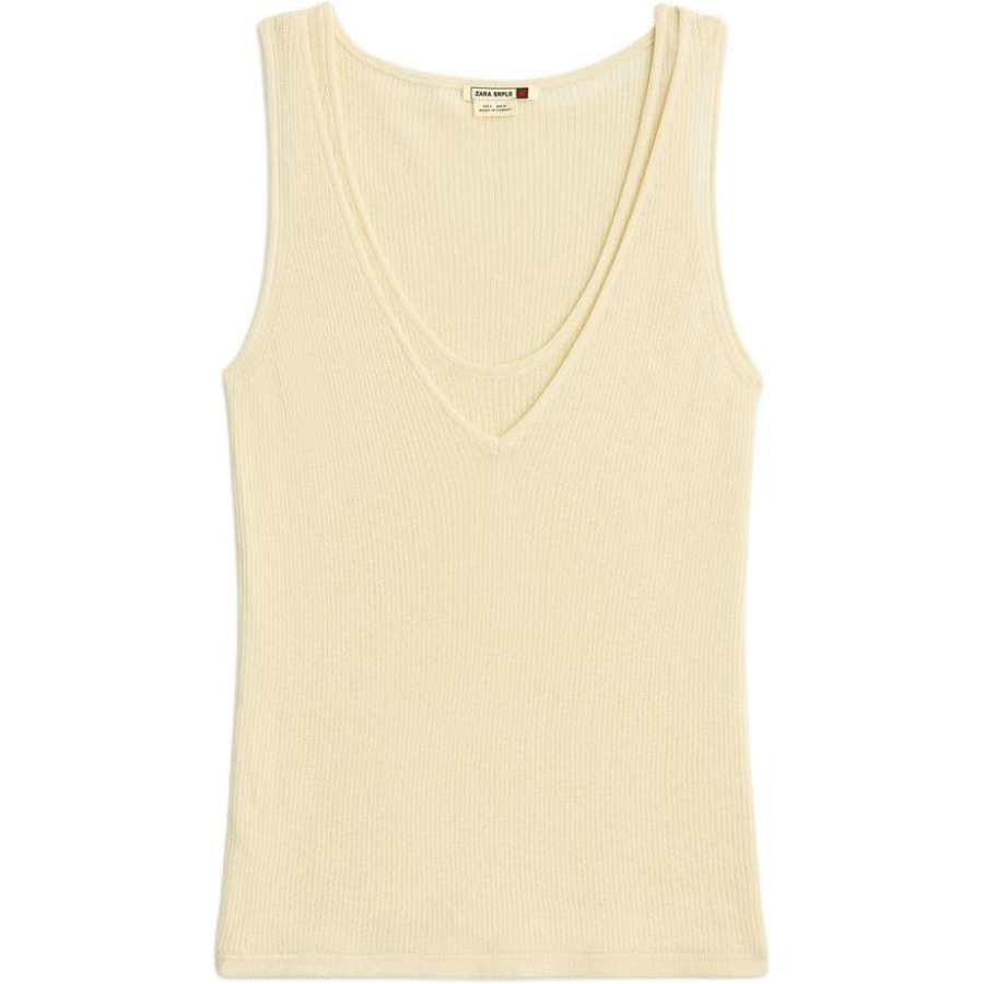 ZARA SRPLS Tank Tops Women's Yellow V Neck Straight Fit