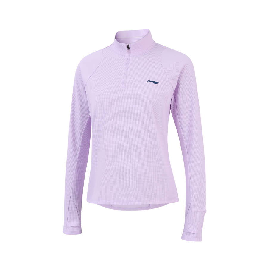Li-Ning Li Ning T Shirts Women's Condensed Purple Stand Collar