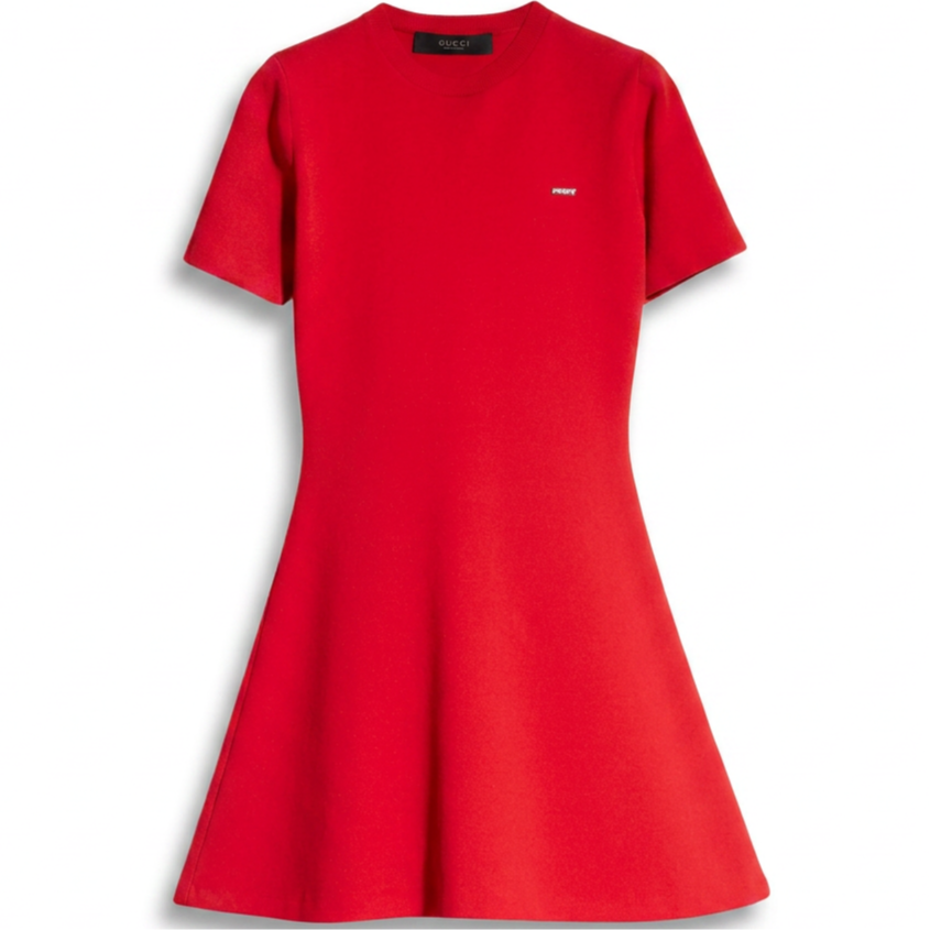 GUCCI Short Sleeved Dresses Women's Red Crew Neck Moderate Short Skirt Other