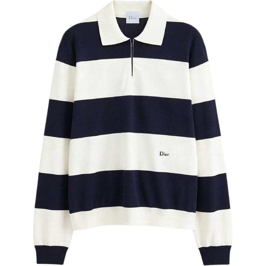 DIOR Knitwear Women's Marine Blue & White Polo Collar Moderate