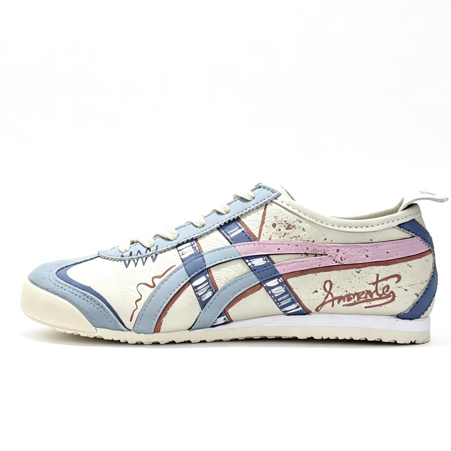 Onitsuka Tiger Mexico 66 Casual Shoes Women's Low Top Ecru Blue Pink Color Block