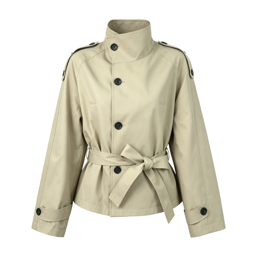 FINDSME GAGA Trench Coats Women's Light Green Coffee Lapel Moderate Nipped In Waist
