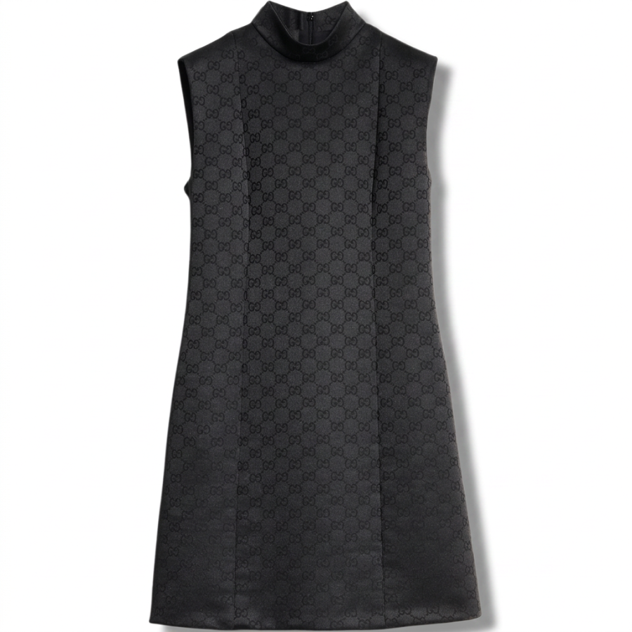 GUCCI Sleeveless Dresses Women's Black Stand Collar Moderate Short Skirt Other