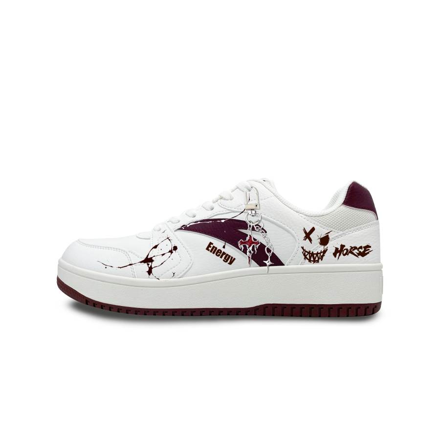 ANTA Little Zero Feeling Skateboard Shoes Unisex Low Top White Red Colorway