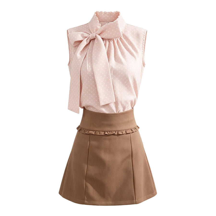Barbie Sleeveless Dresses Women's Pink Lettuce Edge Collar Thin Short Skirt A Line Skirt