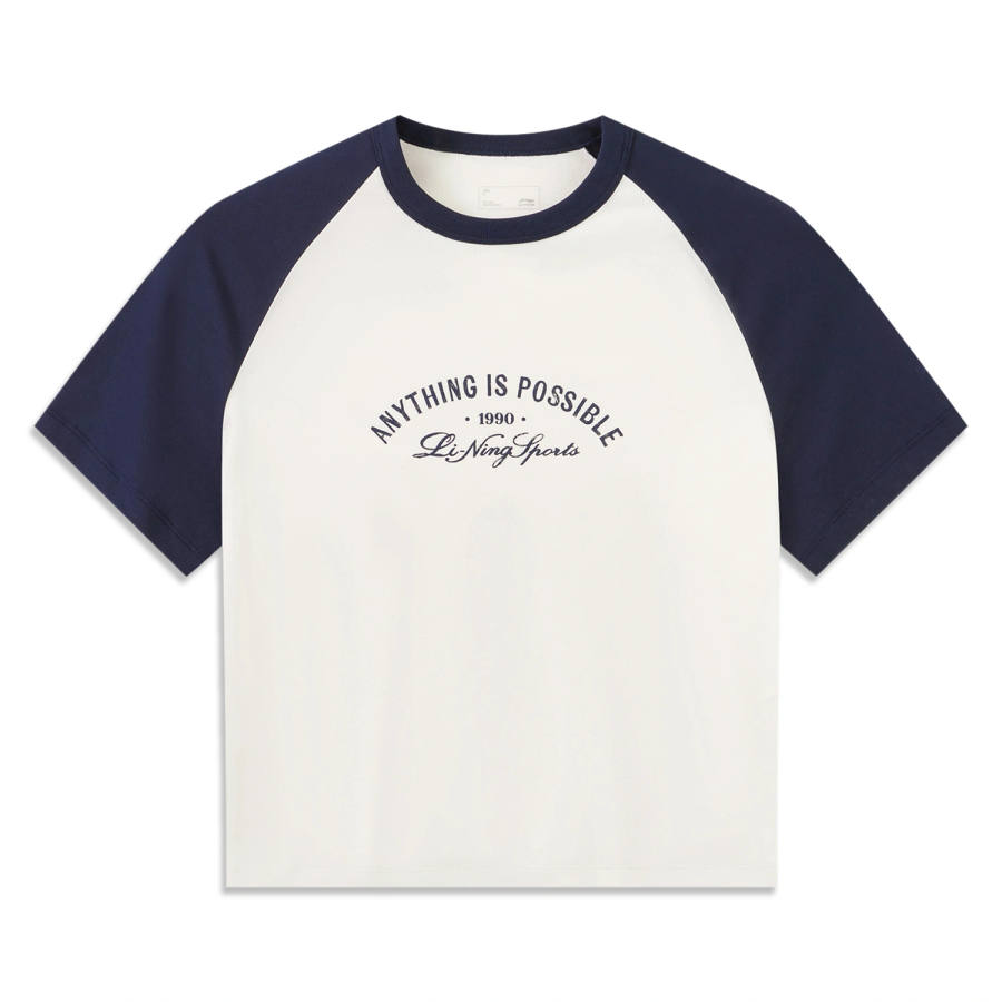 Li-Ning Li Ning Sports Life Collection T Shirts Women's Ivory/Lighthouse Blue Crew Neck Moderate