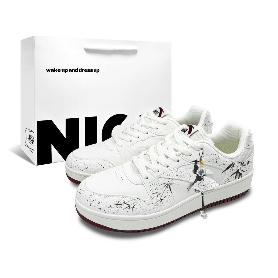 ANTA First Year Skateboard Shoes Unisex Low Top White Red Black Ink Wash Colorway