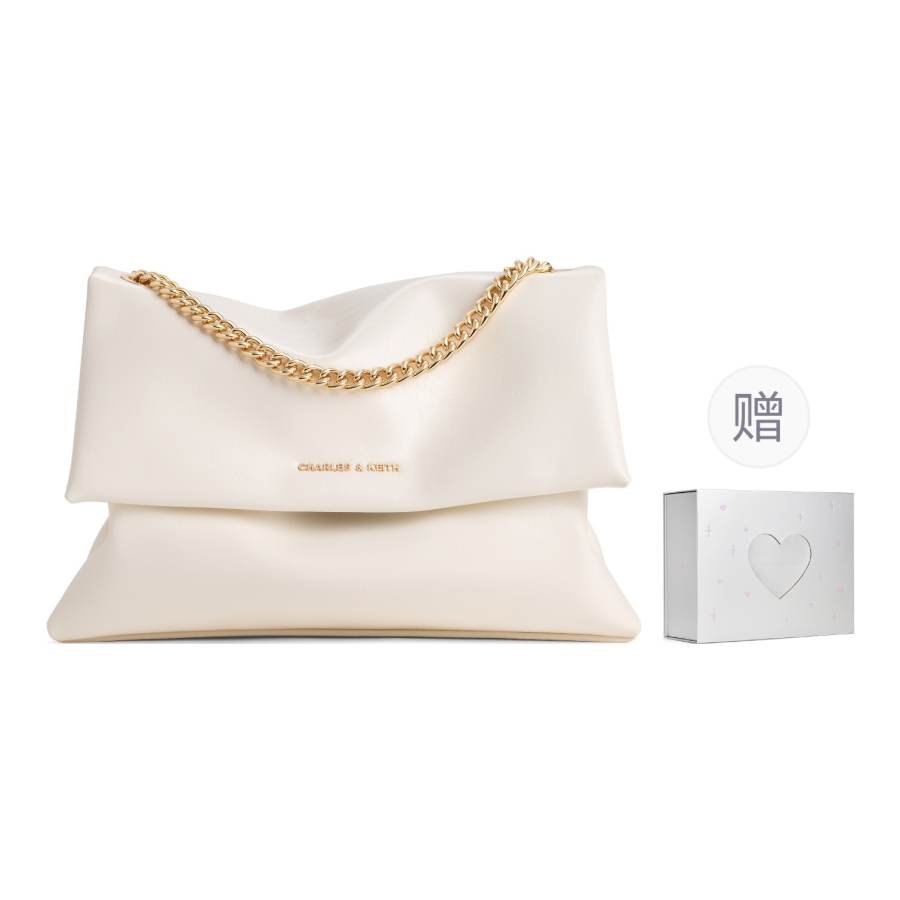 CHARLES&KEITH Pu One Shoulder Underarm Crossbody Bag Medium Women's Milk White/Vintage Tanned/Black