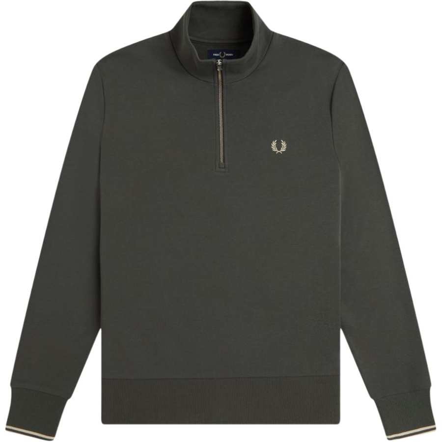 FRED PERRY Sweatshirts Unisex Field Green/Oat Stand Collar Moderate