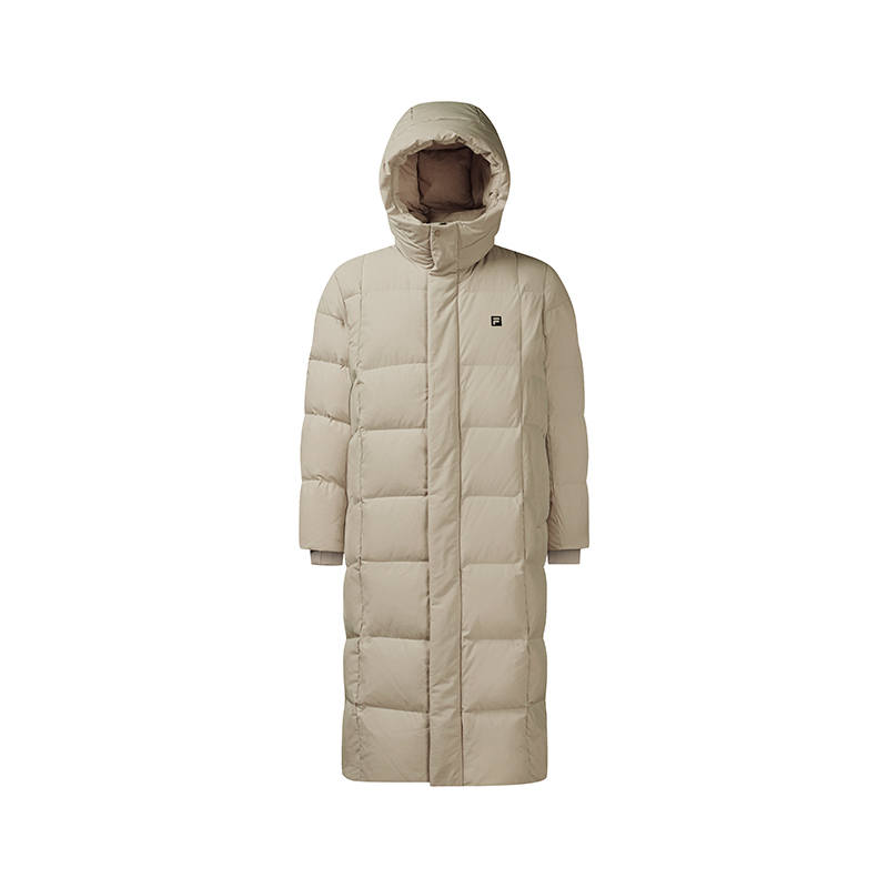 FILA Down Jackets Unisex Earth Sand Khaki Hooded Non Detachable Thickened Straight Fit