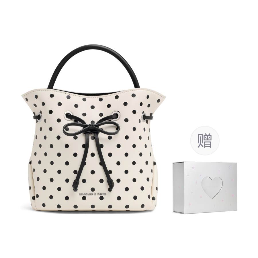CHARLES&KEITH Pu Bucket Bag Handbag Small Women's Milk White/Sea Salt Blue