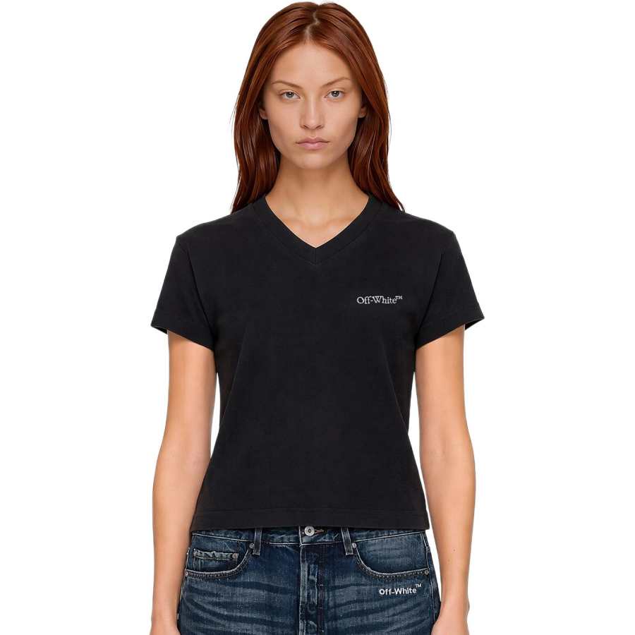 OFF-WHITE OFF WHITE T Shirts Women's V Neck Moderate Straight Fit