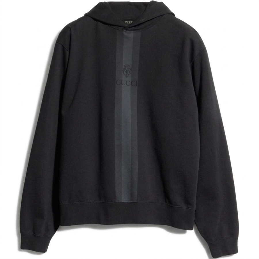 GUCCI Sweatshirts Men's Black Hooded Non Detachable Moderate Straight Fit