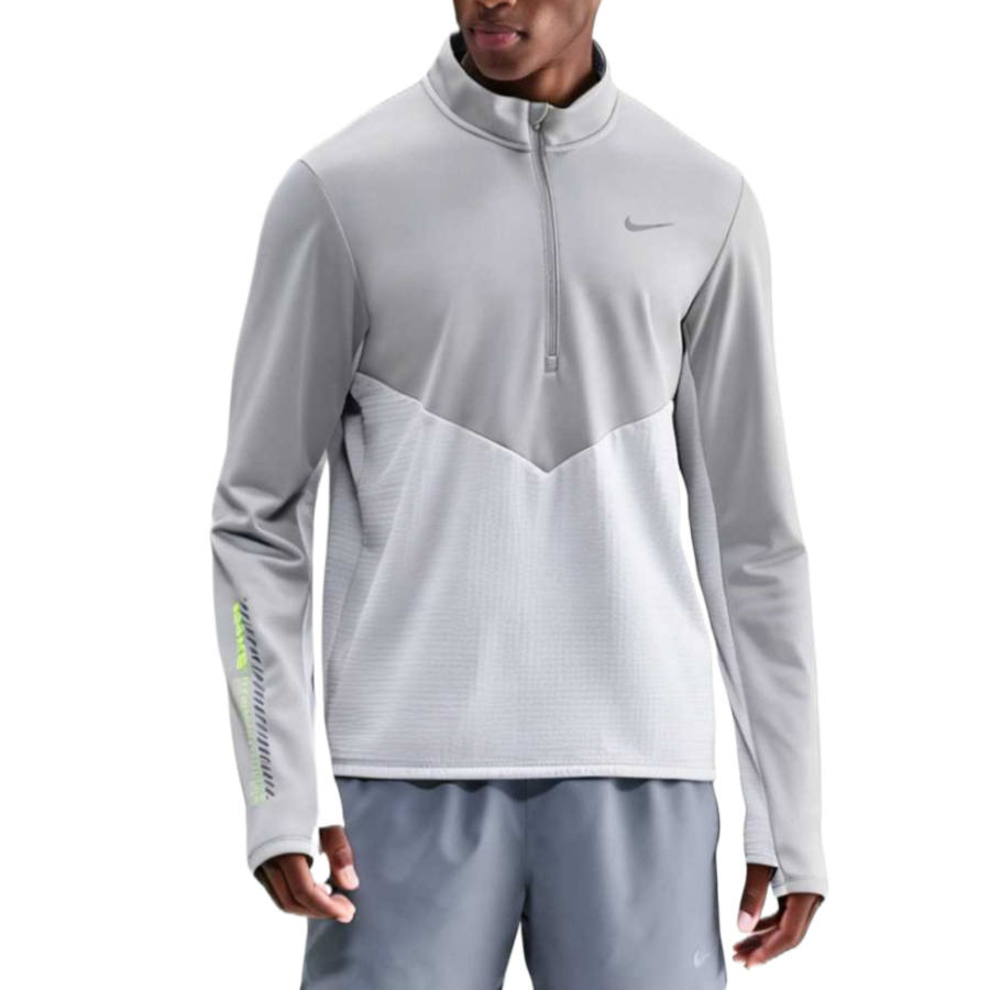 Nike Nike Running T Shirts Men's Pure Platinum/Light Smoke Gray/Volt Stand Collar Moderate