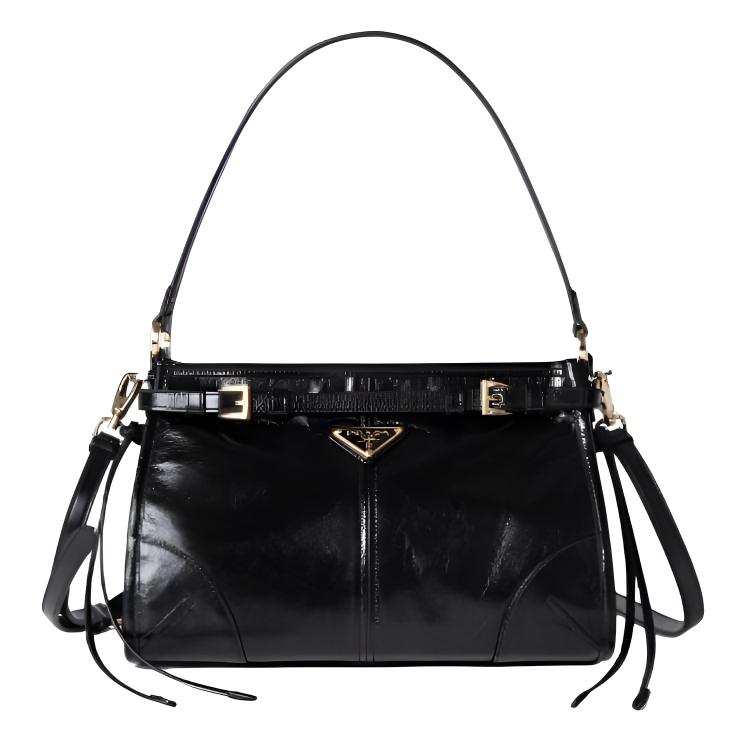 PRADA Bonnie Cow Leather Shoulder Bag Mini Women's Black