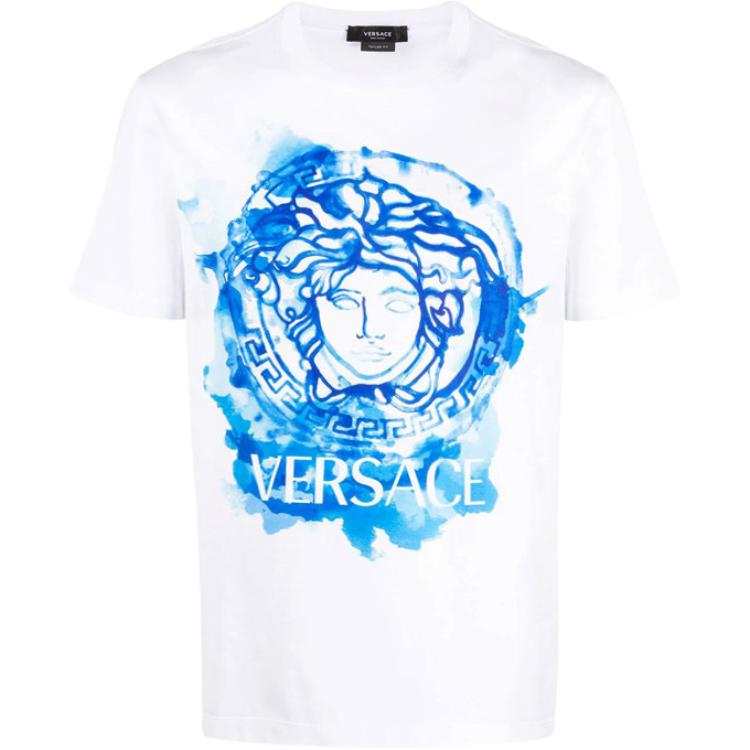 VERSACE T Shirts Men's White Crew Neck Moderate Straight Fit