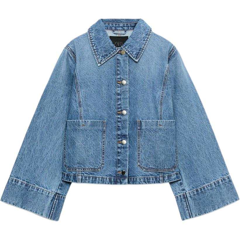 ZARA Denim Jackets Women's Medium Blue Lapel Moderate