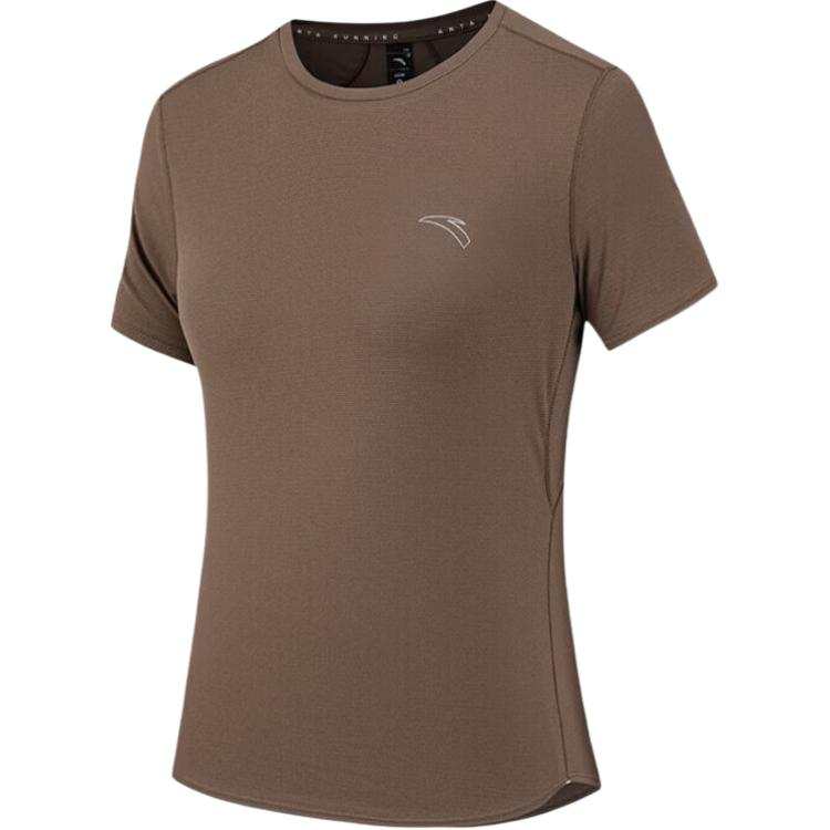 ANTA Running Collection T Shirts Women's Chestnut Cocoa Crew Neck Moderate