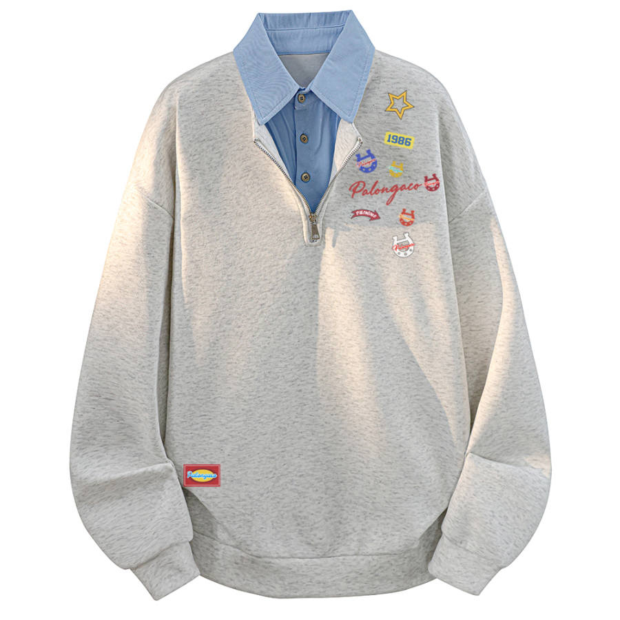 PAL ONGACO Sweatshirts Unisex Polo Collar Moderate Straight Fit