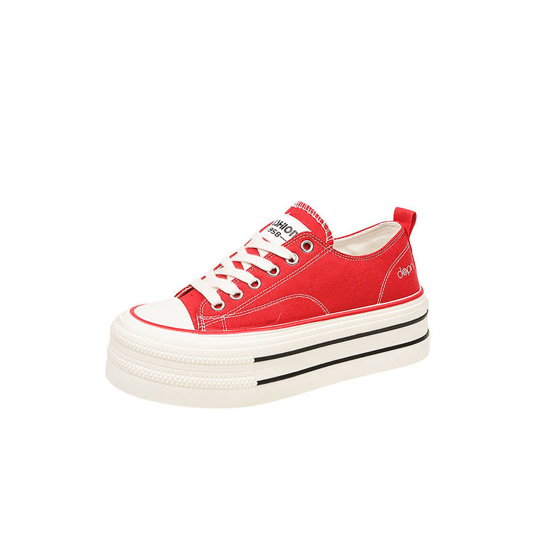 JBBCN Casual Shoes Women's Low Top Red/Black/Leopard Print