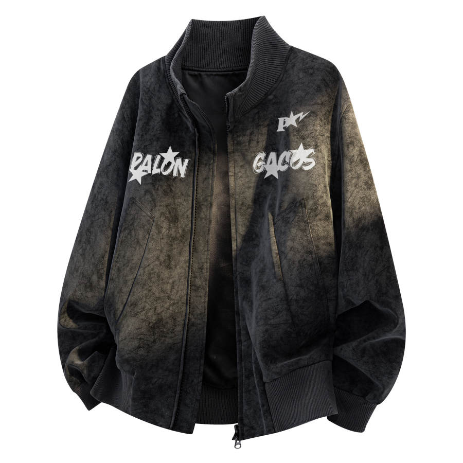 PAL ONGACO Leather Jackets Unisex Stand Collar Moderate Straight Fit