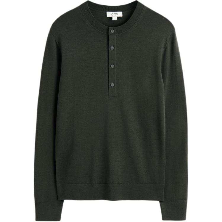 COS Sweaters Men's Dark Green Henry Collar Moderate Straight Fit