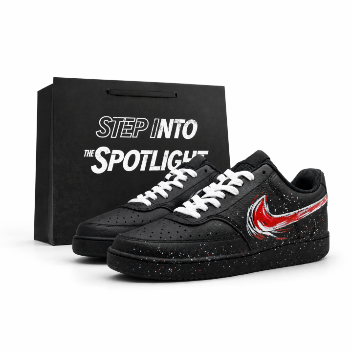Nike Nike Court Vision Low Skateboard Shoes Unisex Low Top Black Red Color Block Ink Splatter