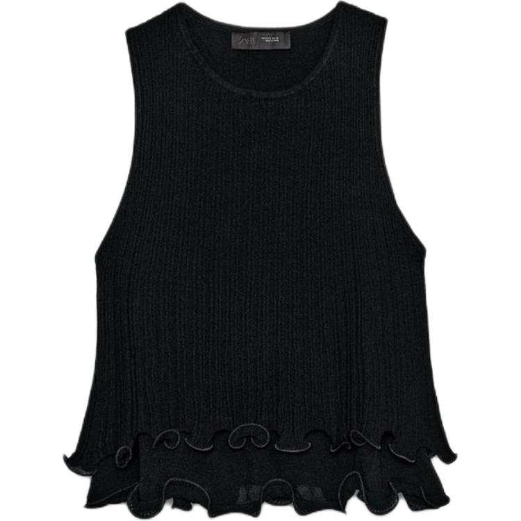 ZARA Tank Tops Women's Black Crew Neck Straight Fit