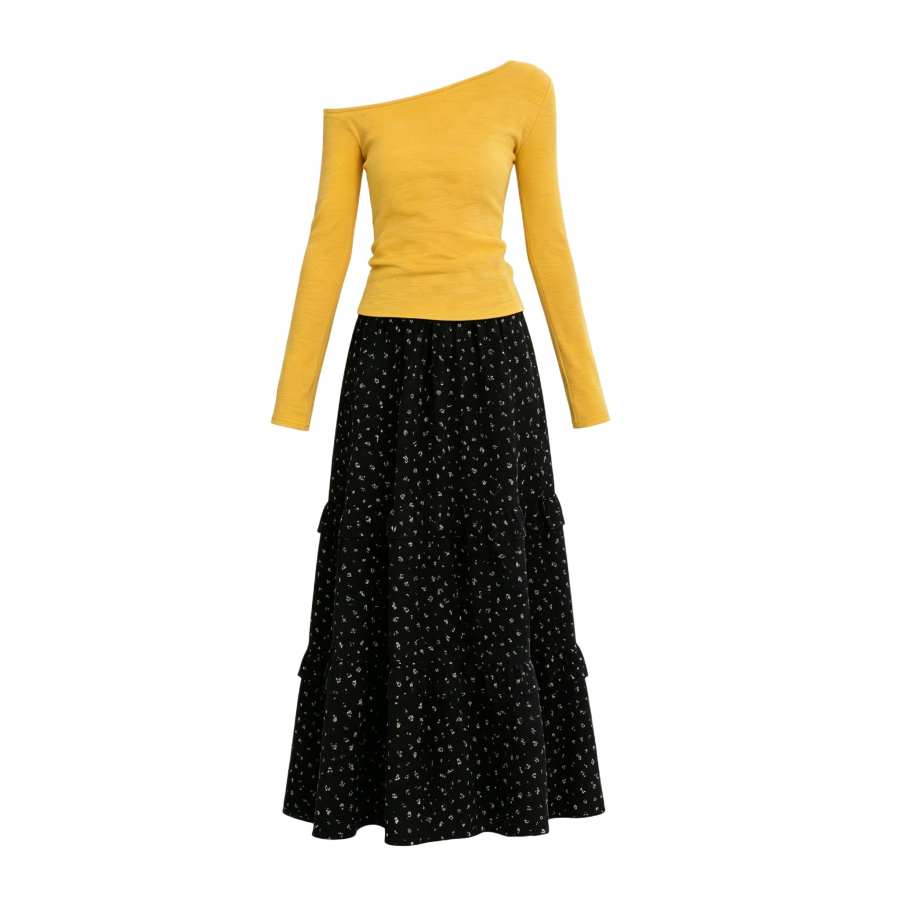 Sugarfunk Two Piece Skirt Sets Women's Asymmetrical Collar Thin Long Skirt