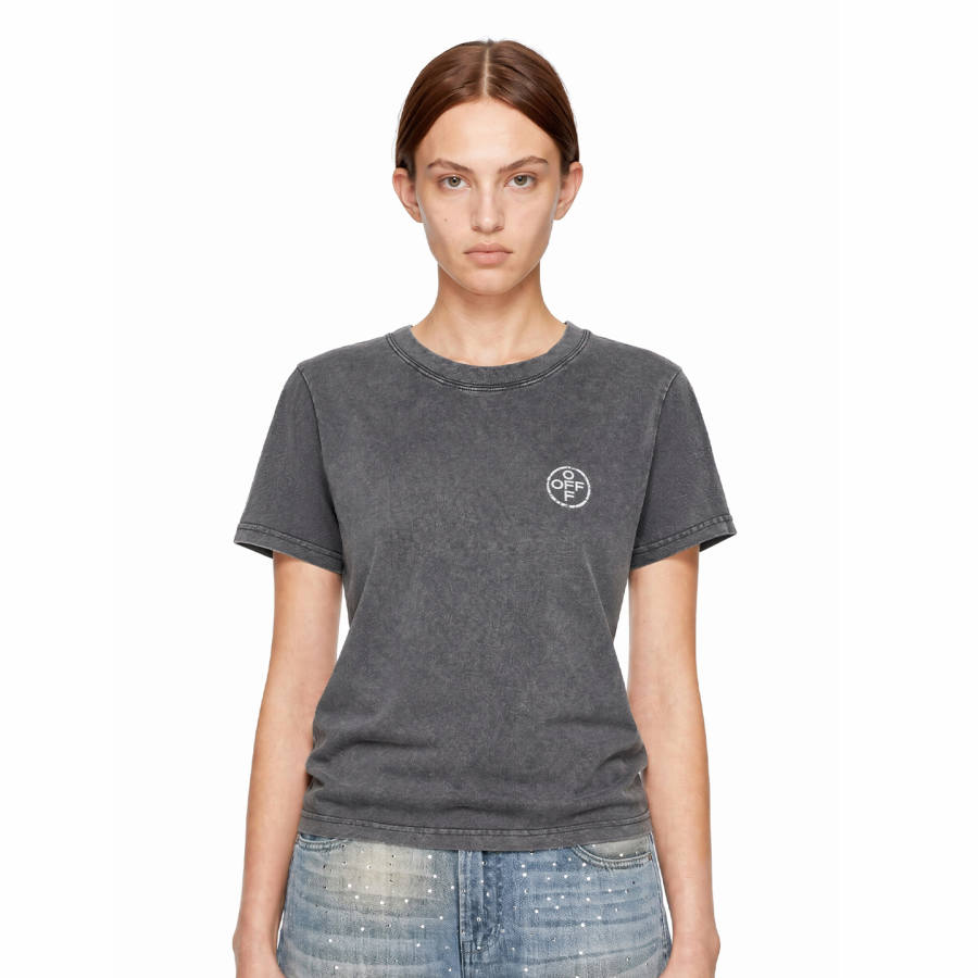 OFF-WHITE OFF WHITE T Shirts Women's Light Gray Crew Neck Moderate Straight Fit