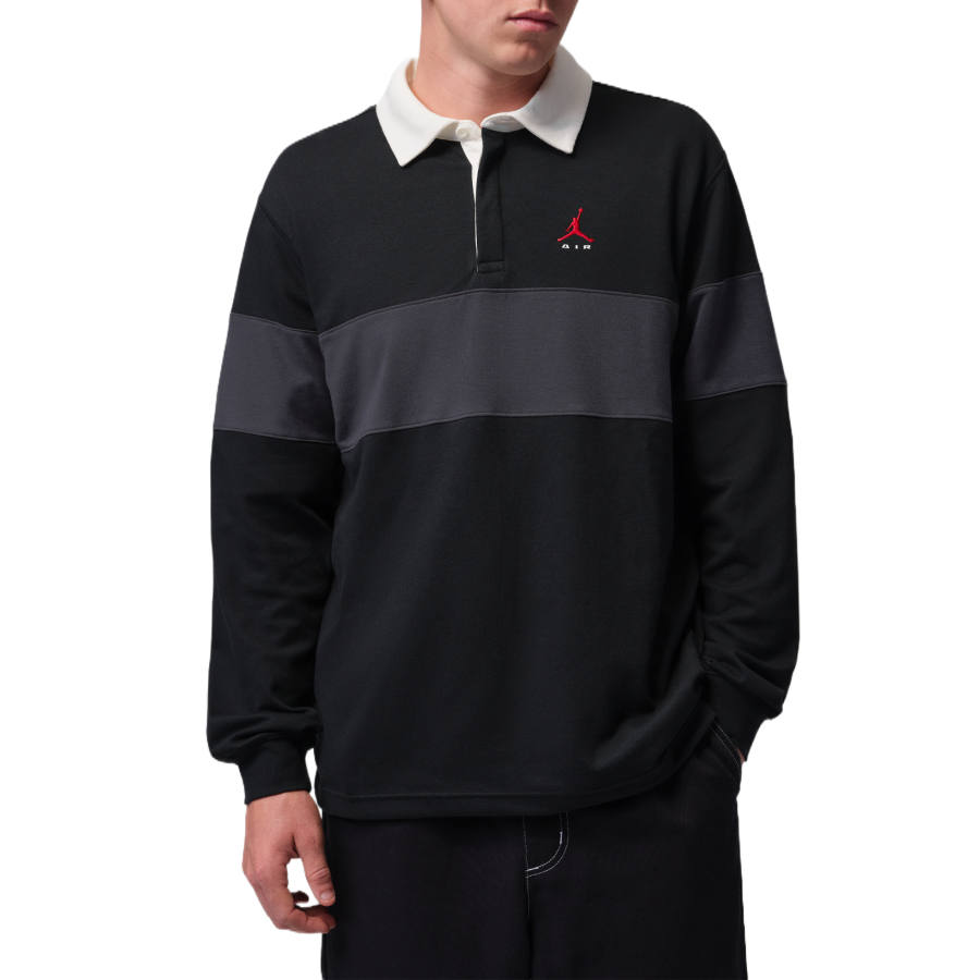 Jordan Jordan Brooklyn Polo Shirts Men's Black/Dark Smoke Gray/Sail White/University Red Polo Collar Moderate