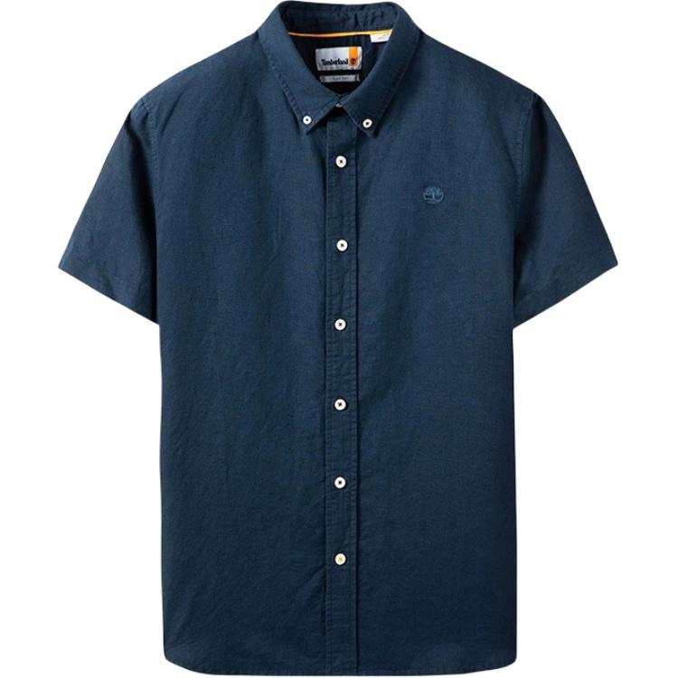 Timberland Shirts Men's Dark Blue Lapel Thin Straight Fit