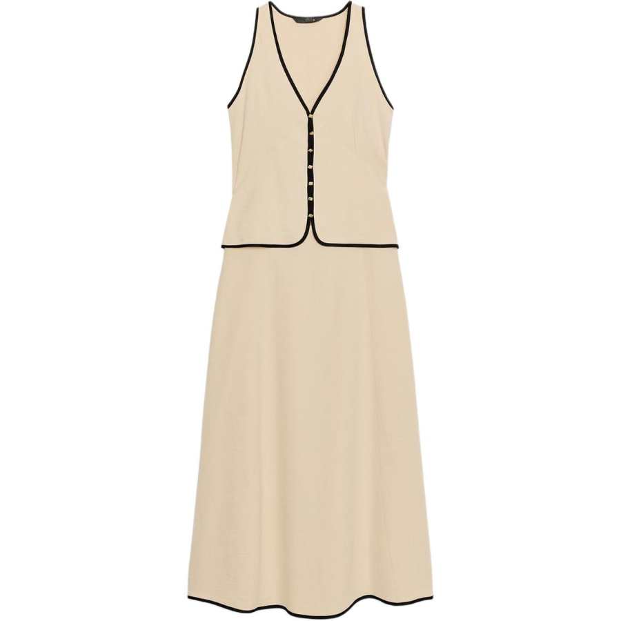 ZARA Sleeveless Dresses Women's Light Beige V Neck Moderate