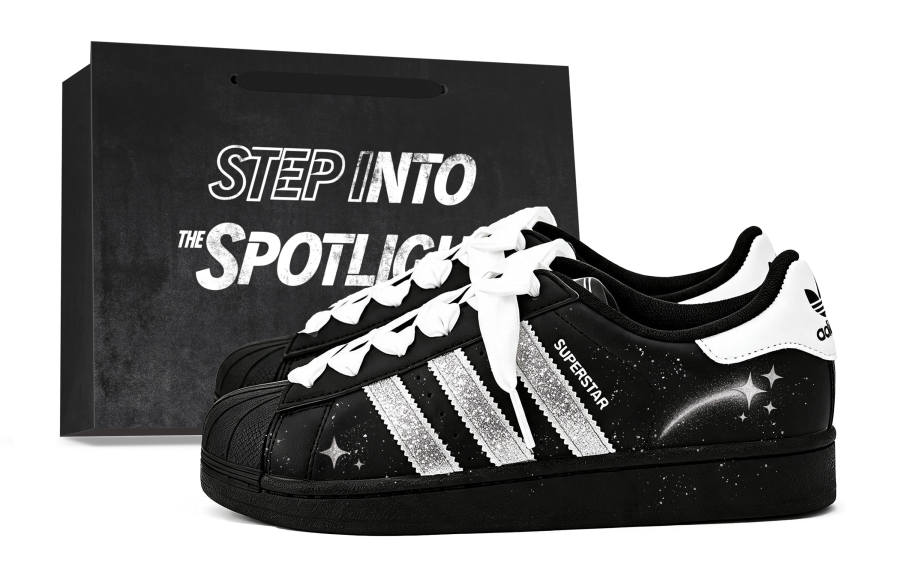 Adidas Originals Superstar 2 Skateboard Shoes Unisex Low Top Black & White Black Shopping Bag
