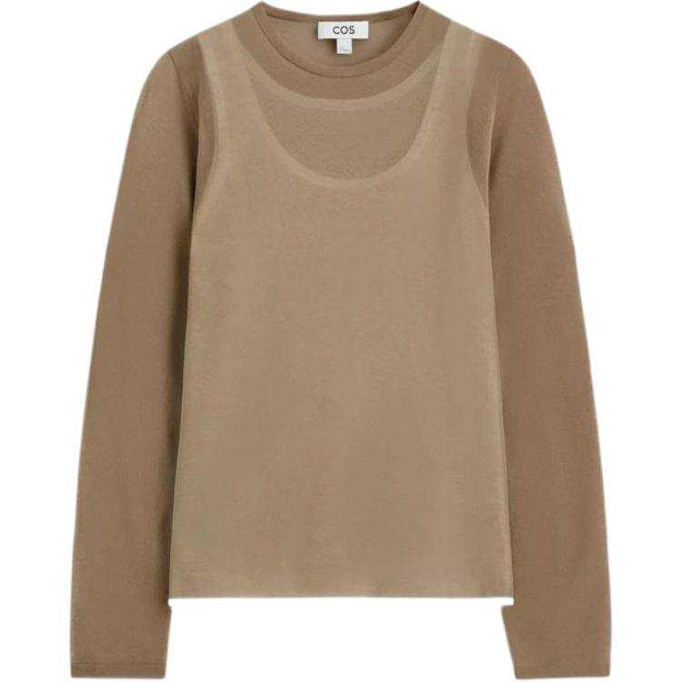 COS Knitwear Women's Brown/White Crew Neck Moderate Straight Fit