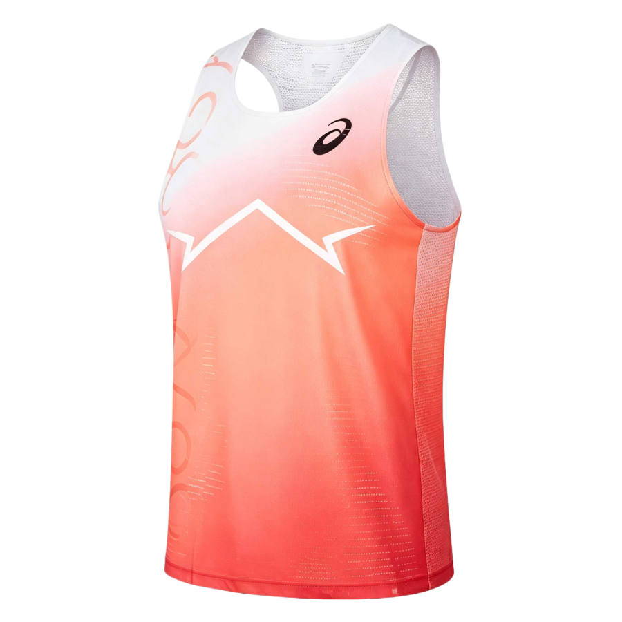 ASICS Tank Tops Men's Coral Red Crew Neck Moderate