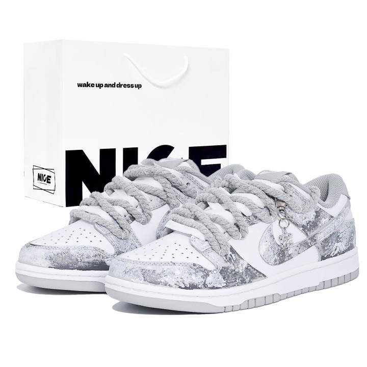 Nike Nike Dunk Abrasion Resistant Low top Skateboard Shoes Unisex Gray White Black