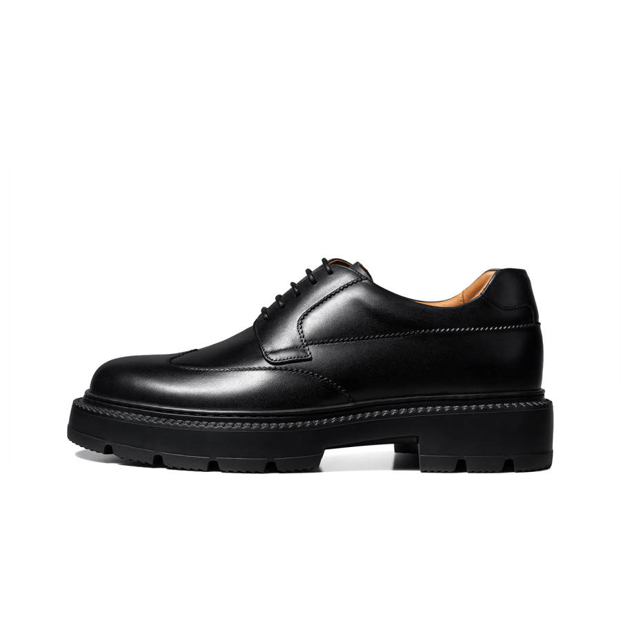 Zuti British Business Calfskin Derby Shoes Casual Shoes, Approx. 6.5cm Men's Black