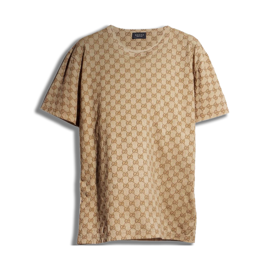 GUCCI T Shirts Women's Sand & Brown Crew Neck Moderate Straight Fit