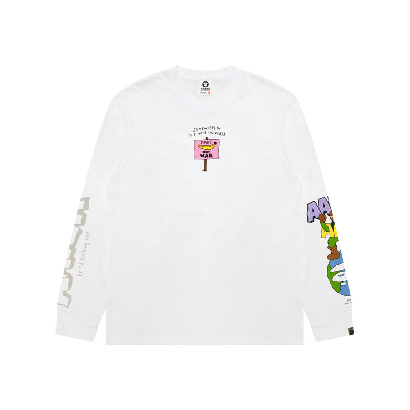 Aape T Shirts Men's White WHX Crew Neck Moderate Straight Fit
