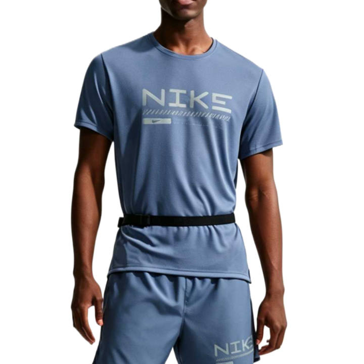 Nike Nike MILER Running T Shirts Men's Diffused Blue Crew Neck Moderate
