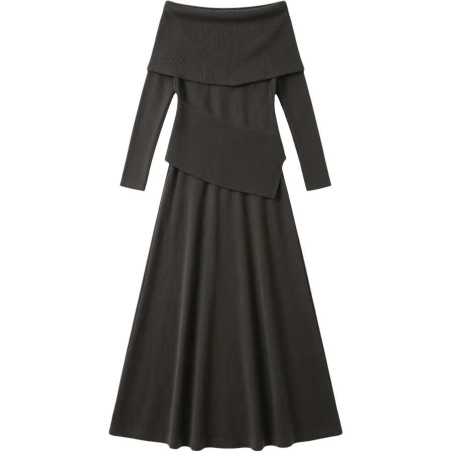 CHARM GLOW Two Piece Skirt Sets Women's Boat Neck Moderate Long Skirt