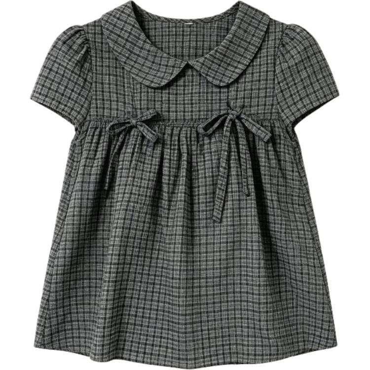 CHARM GLOW Shirts Women's Black Peter Pan Collar Thin A Line