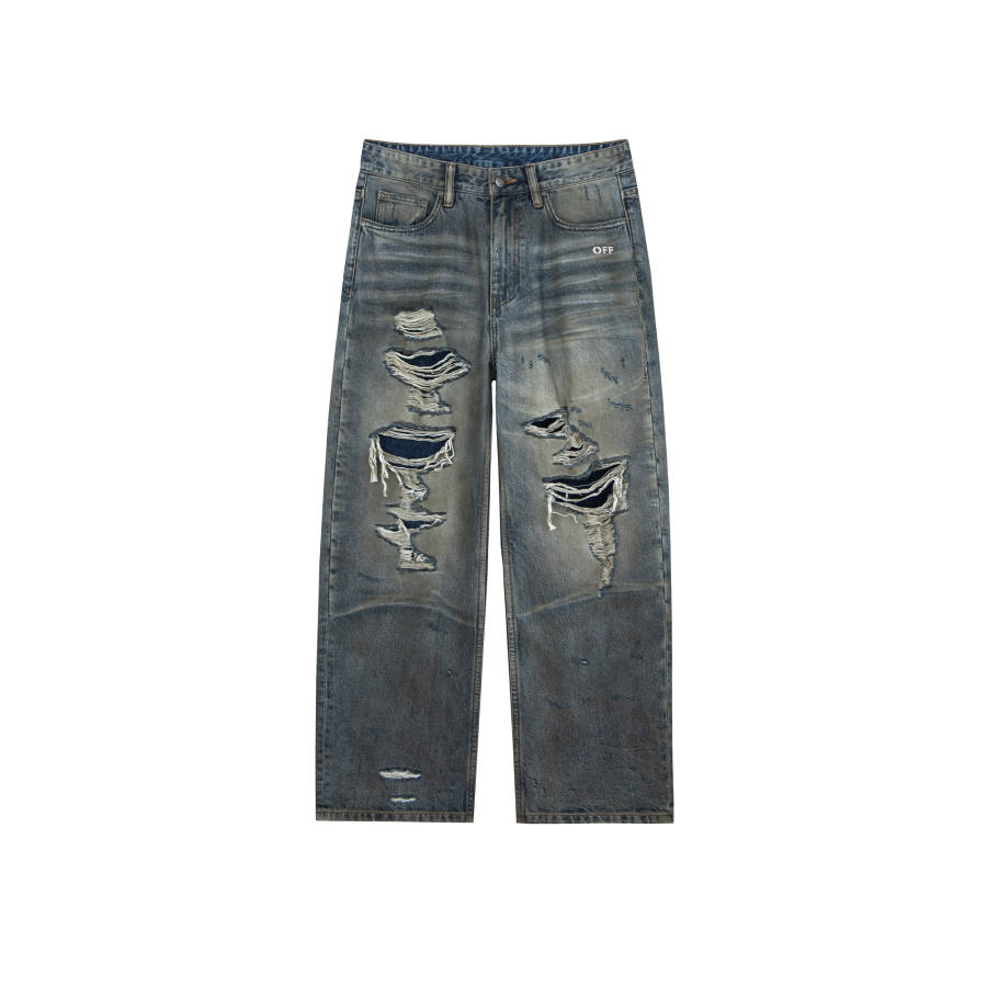 OFF-WHITE OFF WHITE Jeans Unisex Colorful Blue Moderate Wide Leg Pants