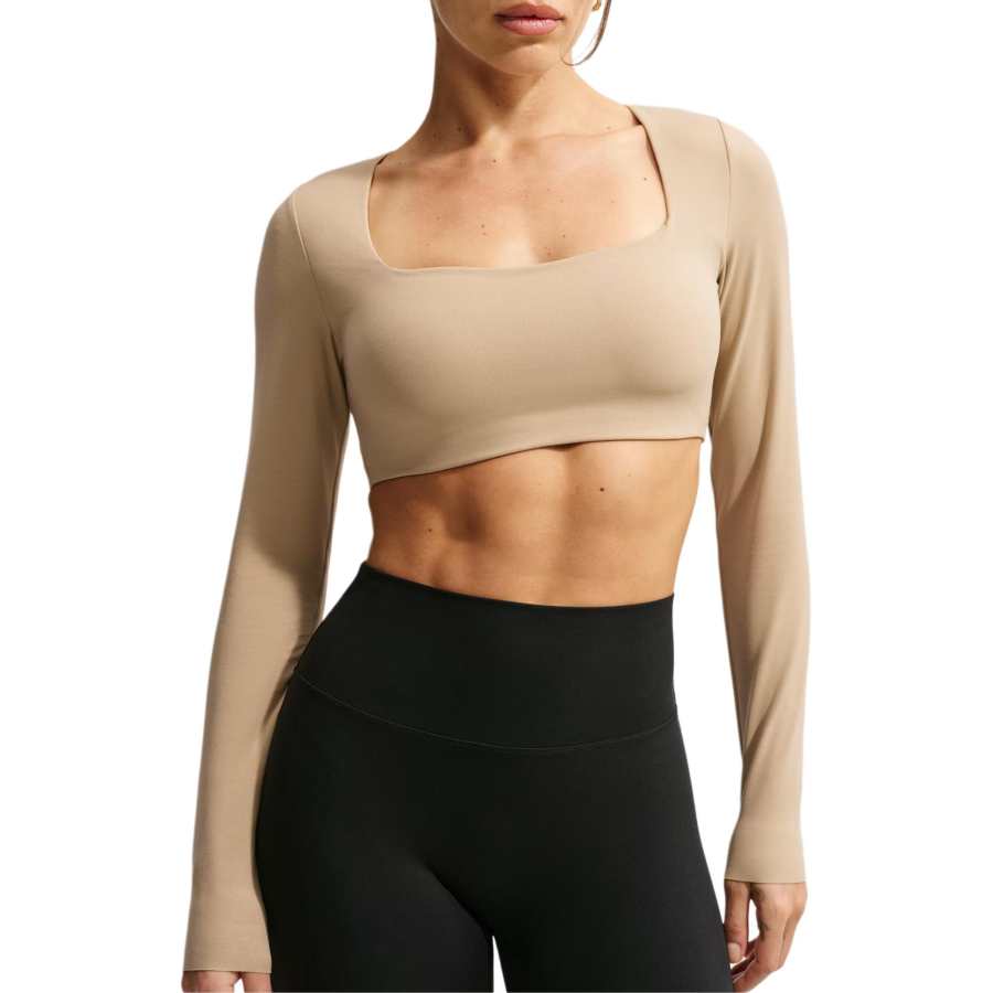 Nike Nike Zenvy Crop Tops Women's Parachute Beige Square Collar Moderate