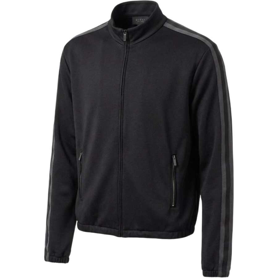 GUCCI Jackets Men's Black Stand Collar Moderate Straight Fit