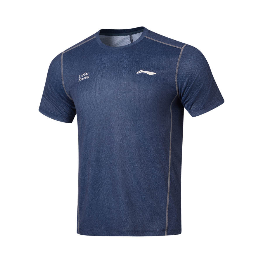 Li-Ning Li Ning Running Collection T Shirts Men's Dark Navy With Full Print Crew Neck Moderate Straight Fit
