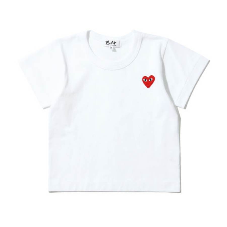 CDG Play T Shirts Women's White Crew Neck Thin Straight Fit