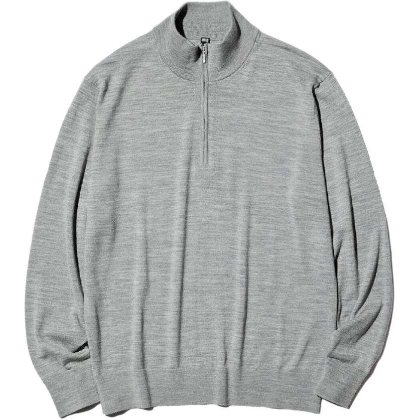 UNIQLO Knitwear Men's Gray Stand Collar Moderate