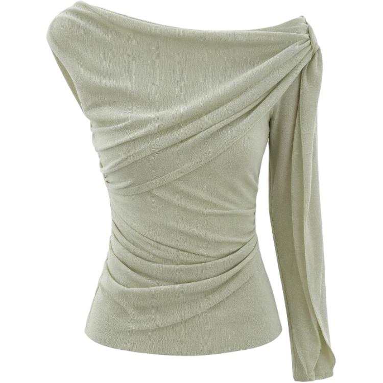 CHARM GLOW T Shirts Women's Image Color Asymmetrical Collar Moderate Nipped In Waist